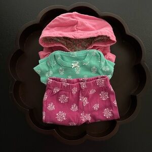 Newborn Baby Girls Clothing ~ Bodysuit, Pants & Zip Up Hoodie 3 Pieces